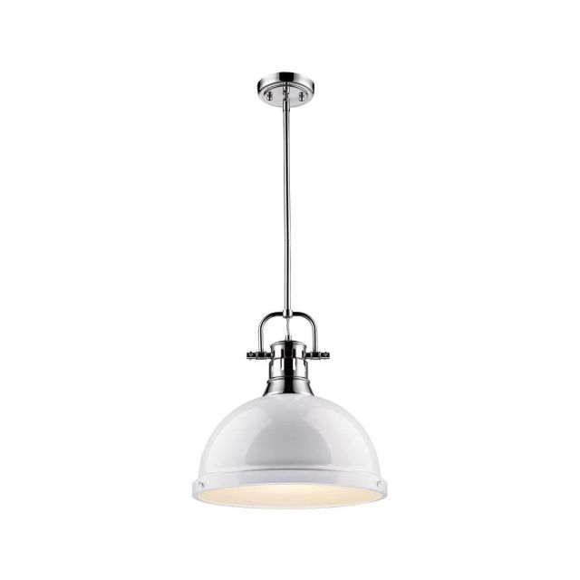 Golden Lighting 3604-L CH-WH Duncan 1 Light 14 Inch Pendant with Rod In Chrome with White Shade